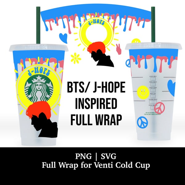 BTS Army, J-Hope Starbucks Cup Vinyl SVG, Full Wrap Design for 24oz Venti Cold Cup, Cricut, Silhouette, Digital Download, Gifts for Her, BTS