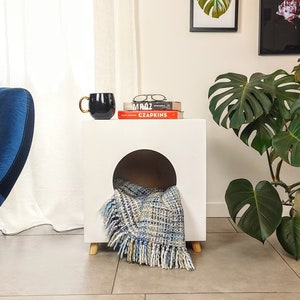 Cat litter box enclosure with litter box and spatula, Modern pet house, Wooden cat box, Plywood pet furniture, Mood for cats, Space for cats