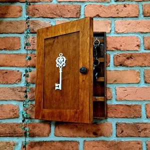 Oak Shutters Natural Wooden Family Big Key Box and Decor Key, Hanging Key Box, Key Hooks, Rustic Key Cabinet, Key Storage, Housewarming Gift