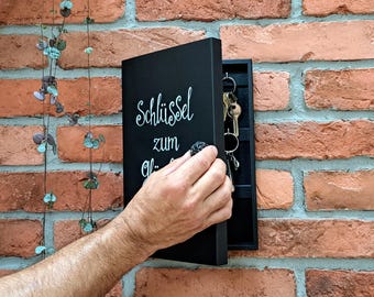 Caja de llaves de madera natural personalizada, caja de llaves colgante con caligrafía pintada a mano, ganchos para llaves, gabinete rústico para llaves, almacenamiento de llaves, regalo de inauguración de la casa