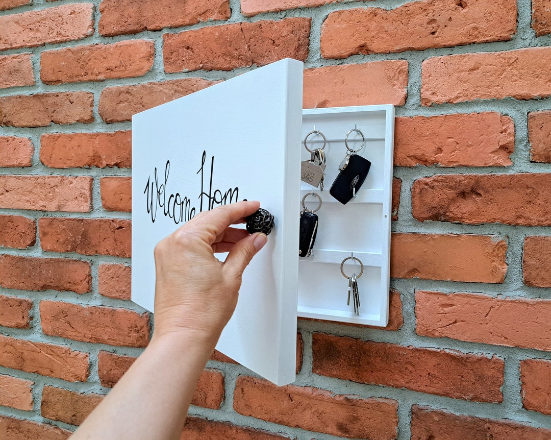 Natural Wooden Family Big Key Box, Hanging Key Box, Key Hooks, White ...