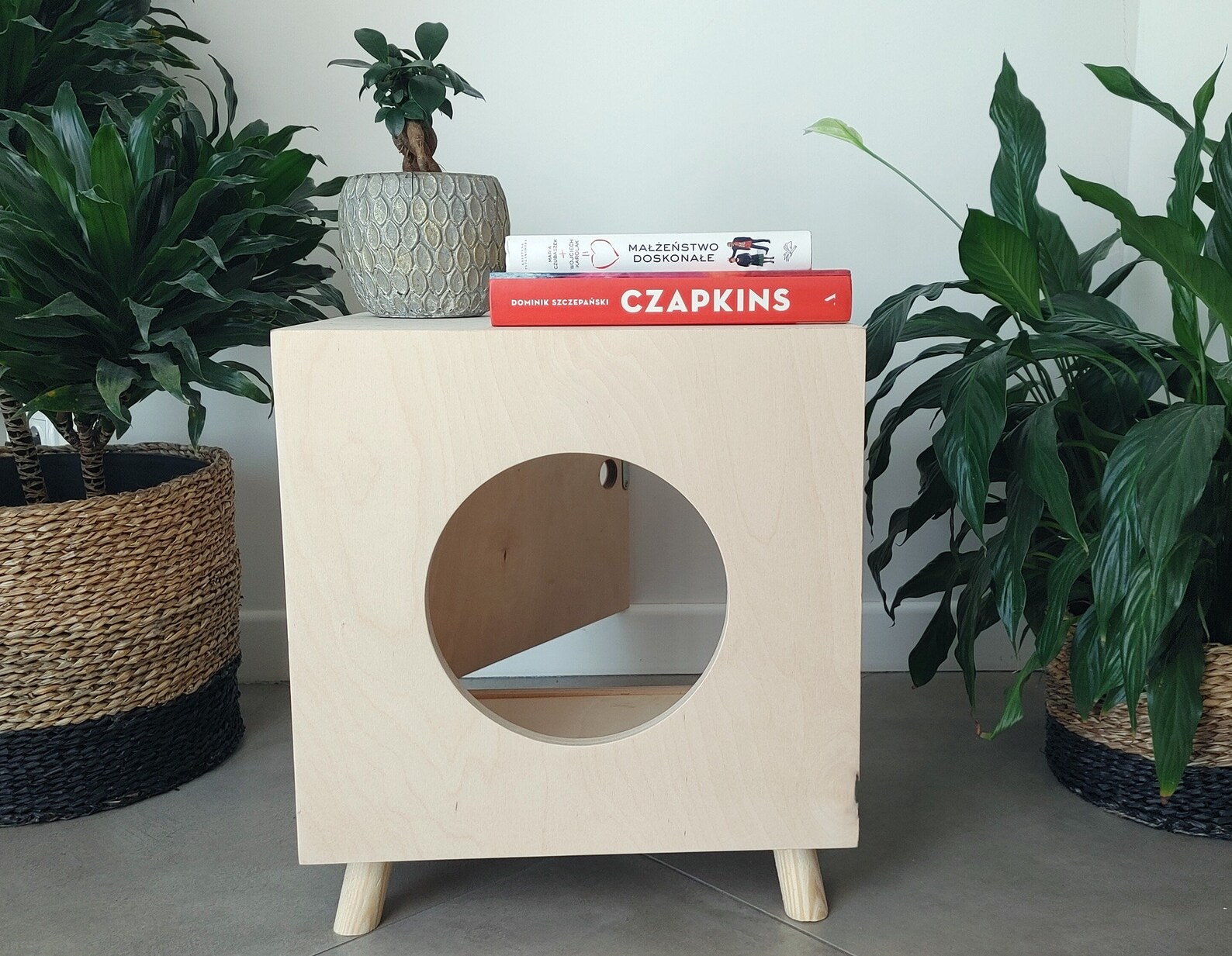 Picture of Cat Litter Box Enclosure, Personalized Cat House, Wooden Cat Box, Pet ...