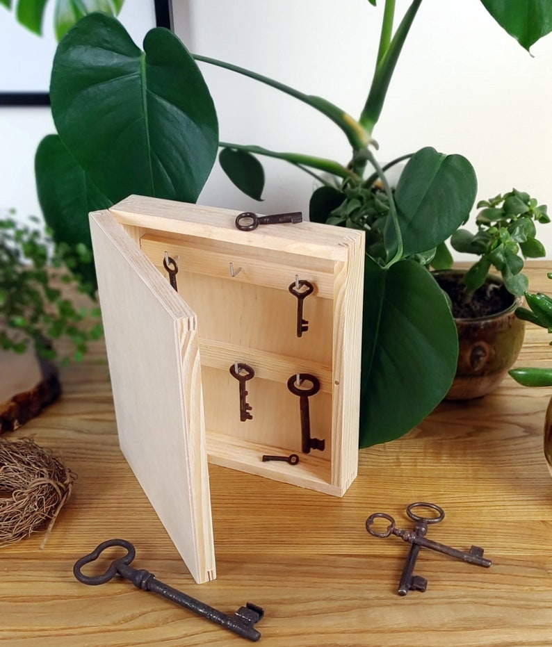 Natural Unpainted Wooden Key Box Hanging Key Box Key Hooks - Etsy