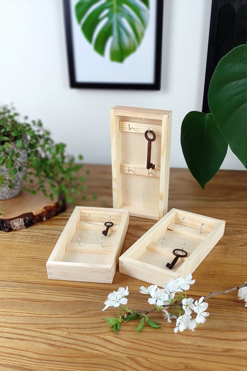 Key Box Rustic Natural Unpainted Wooden Key Box, Hanging Key Box, Key Hooks, Rustic ...