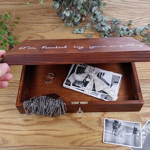 Lockable Natural Wooden Box with Lid and a Key, Storage Chest Keepsake Wedding Secret, 4x6 Memory Photo Box, Jewelery Box, Rustic Wood Box