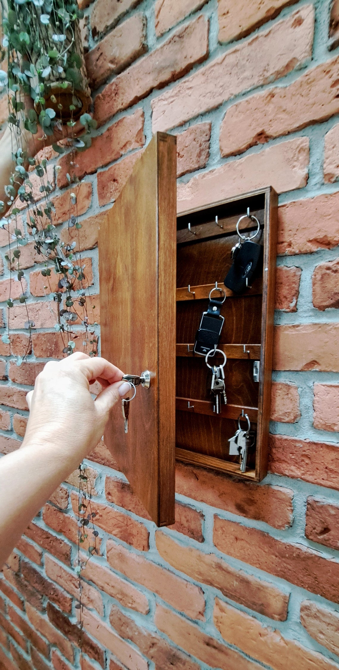 Personalized Lockable Hanging Wooden Key Box, Key Safe, Large Hanging ...