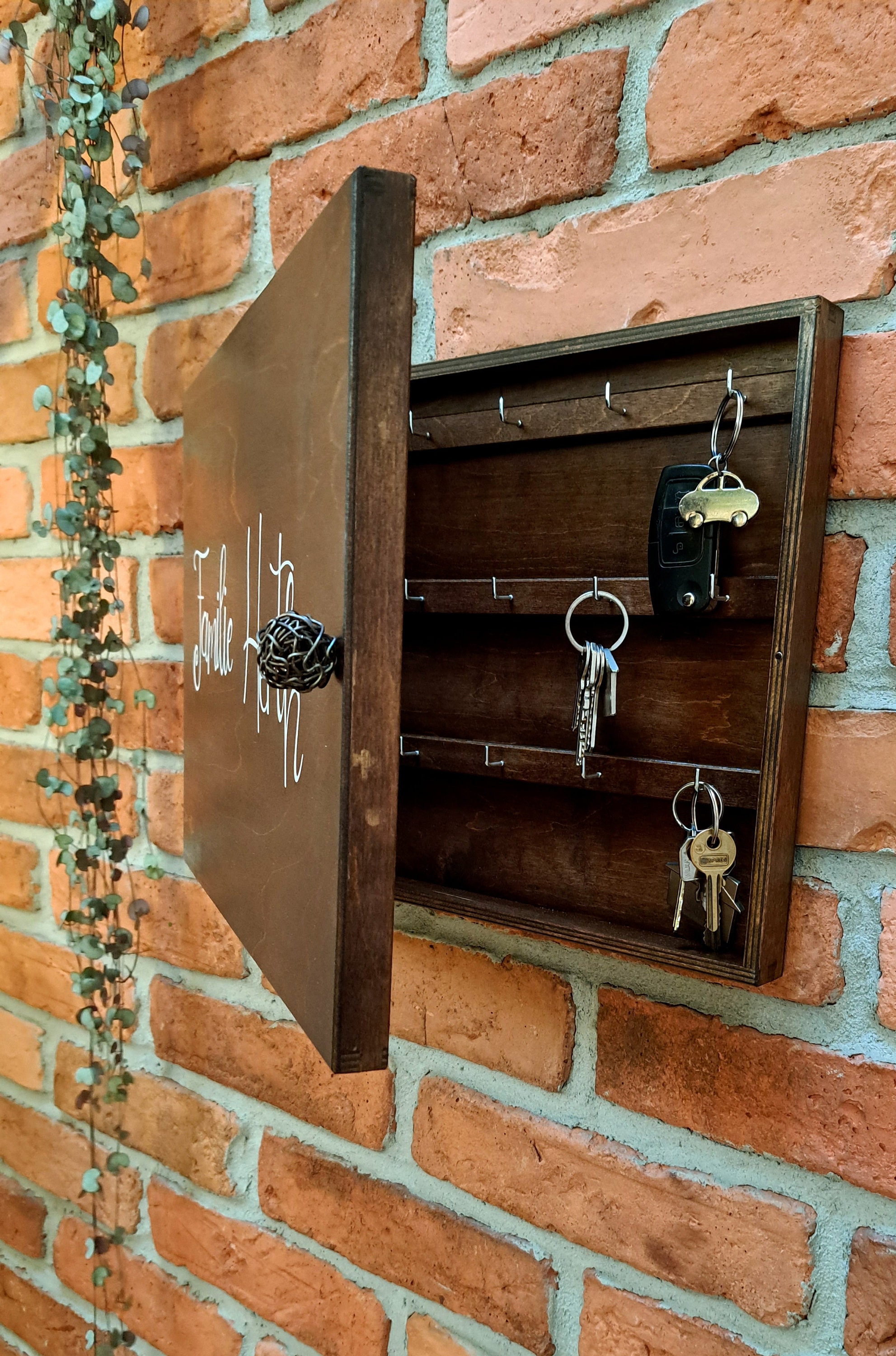 Natural Wooden Family Big Key Box, Hanging Key Box, Key Hooks, White ...
