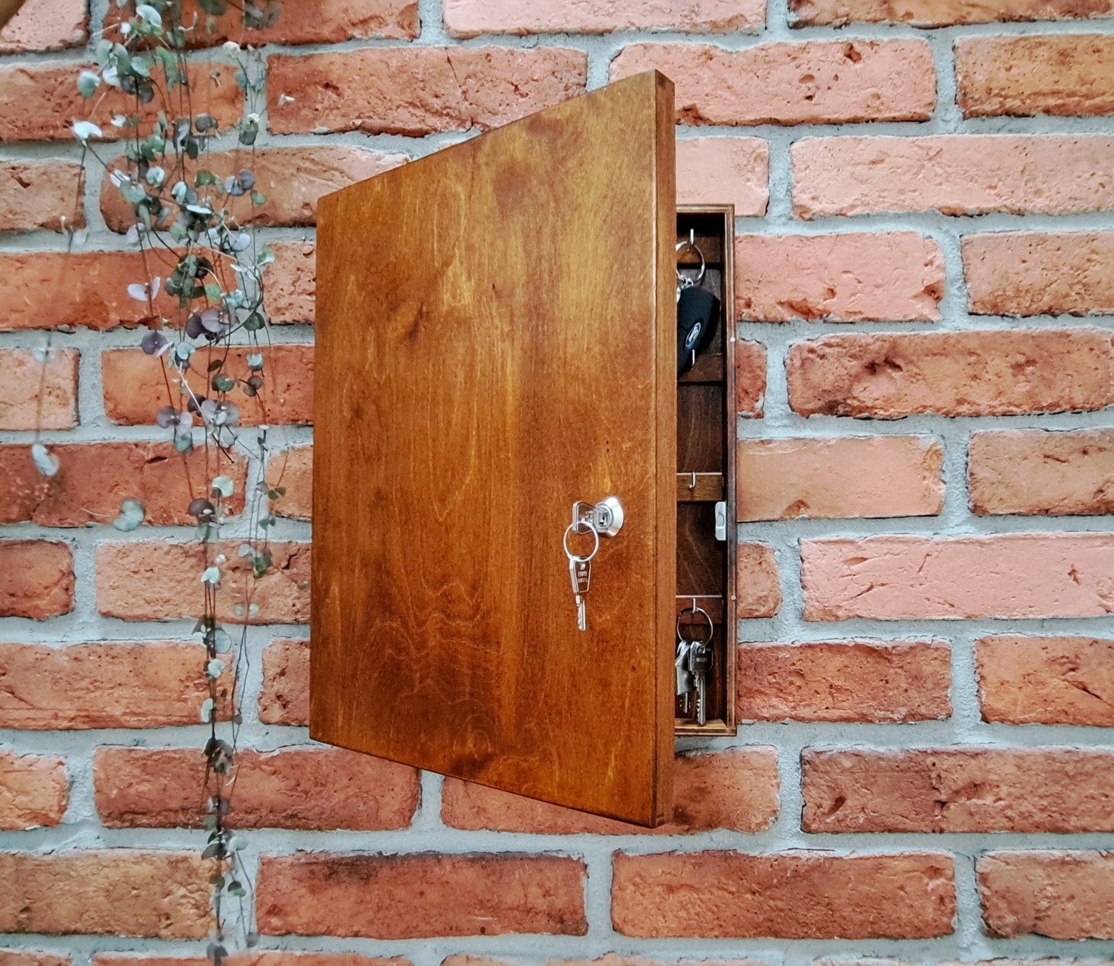 Personalized Lockable Hanging Wooden Key Box, Key Safe, Large Hanging ...