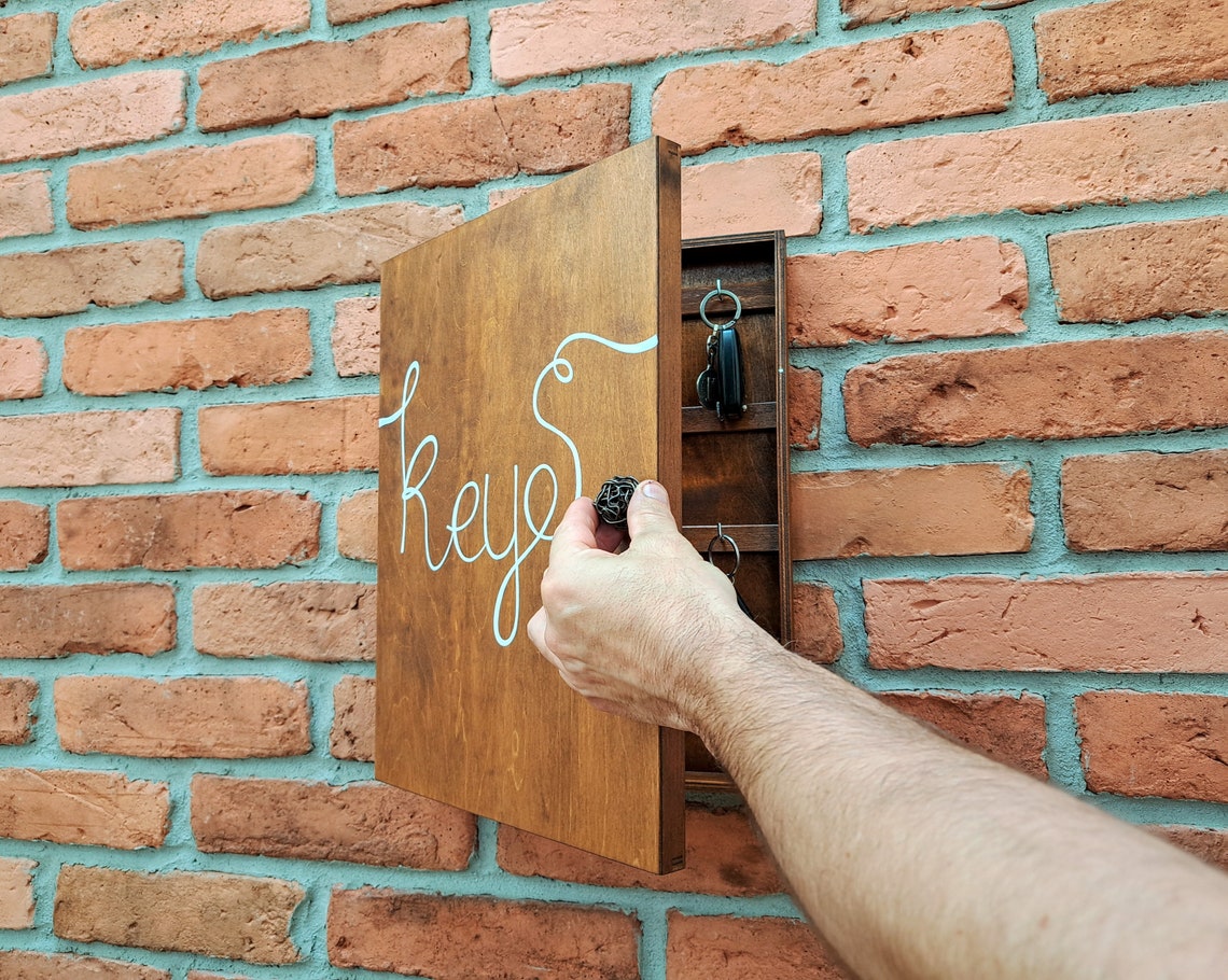 Personalized Natural Wooden Family Big Key Box, Hanging Key Box, Key ...