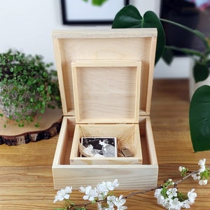 Set of 2 Unpainted Natural Wooden Box Rustic Wedding Box Set Album and Souvenirs Box Wooden Treasure Chest Box Unfinished Raw Wooden Boxes