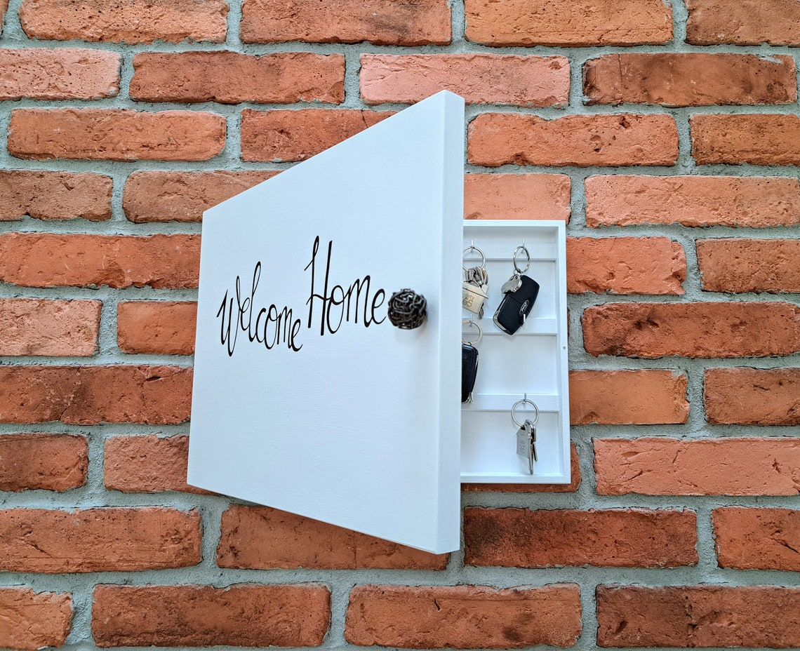 Natural Wooden Family Big Key Box, Hanging Key Box, Key Hooks, White ...