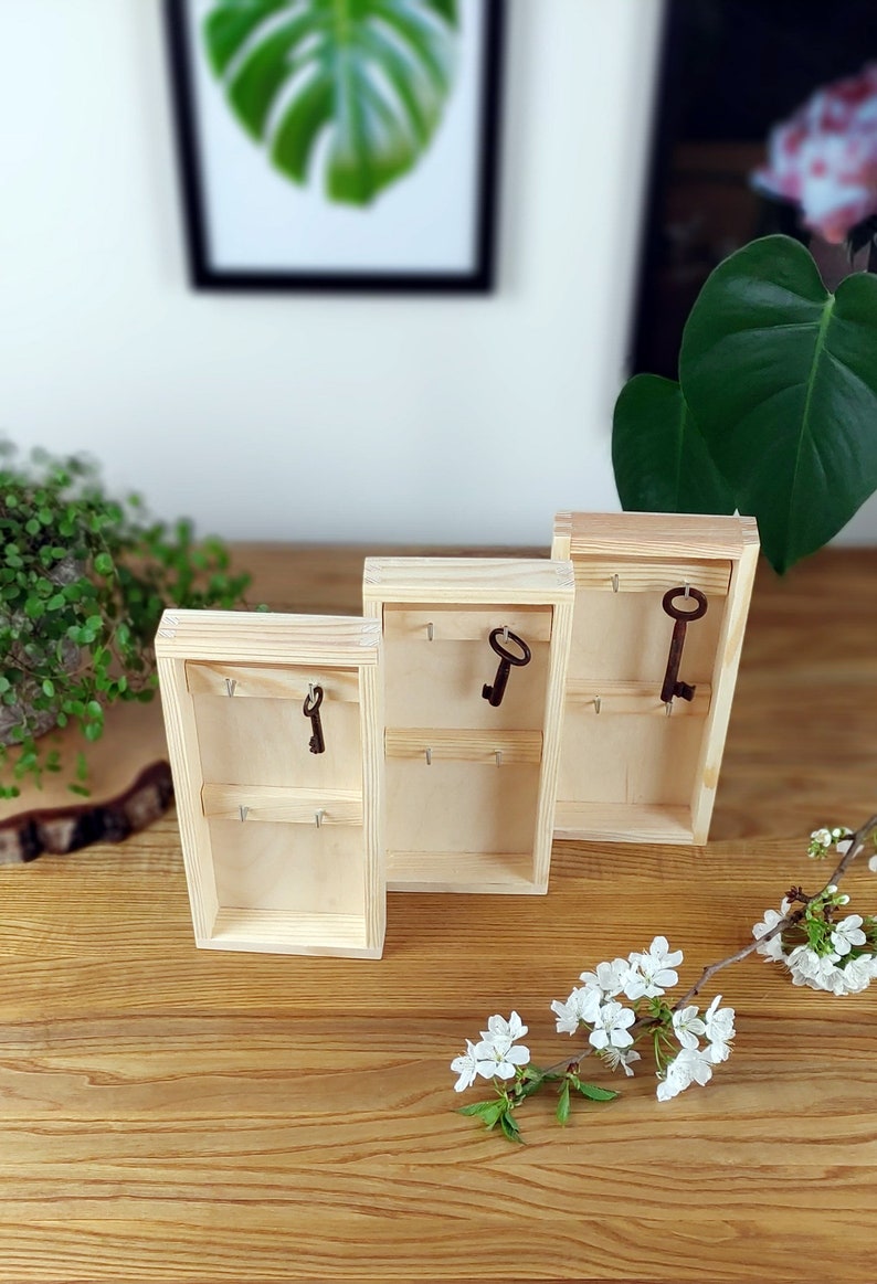 Key Box Rustic Natural Unpainted Wooden Key Box, Hanging Key Box, Key Hooks, Rustic ...