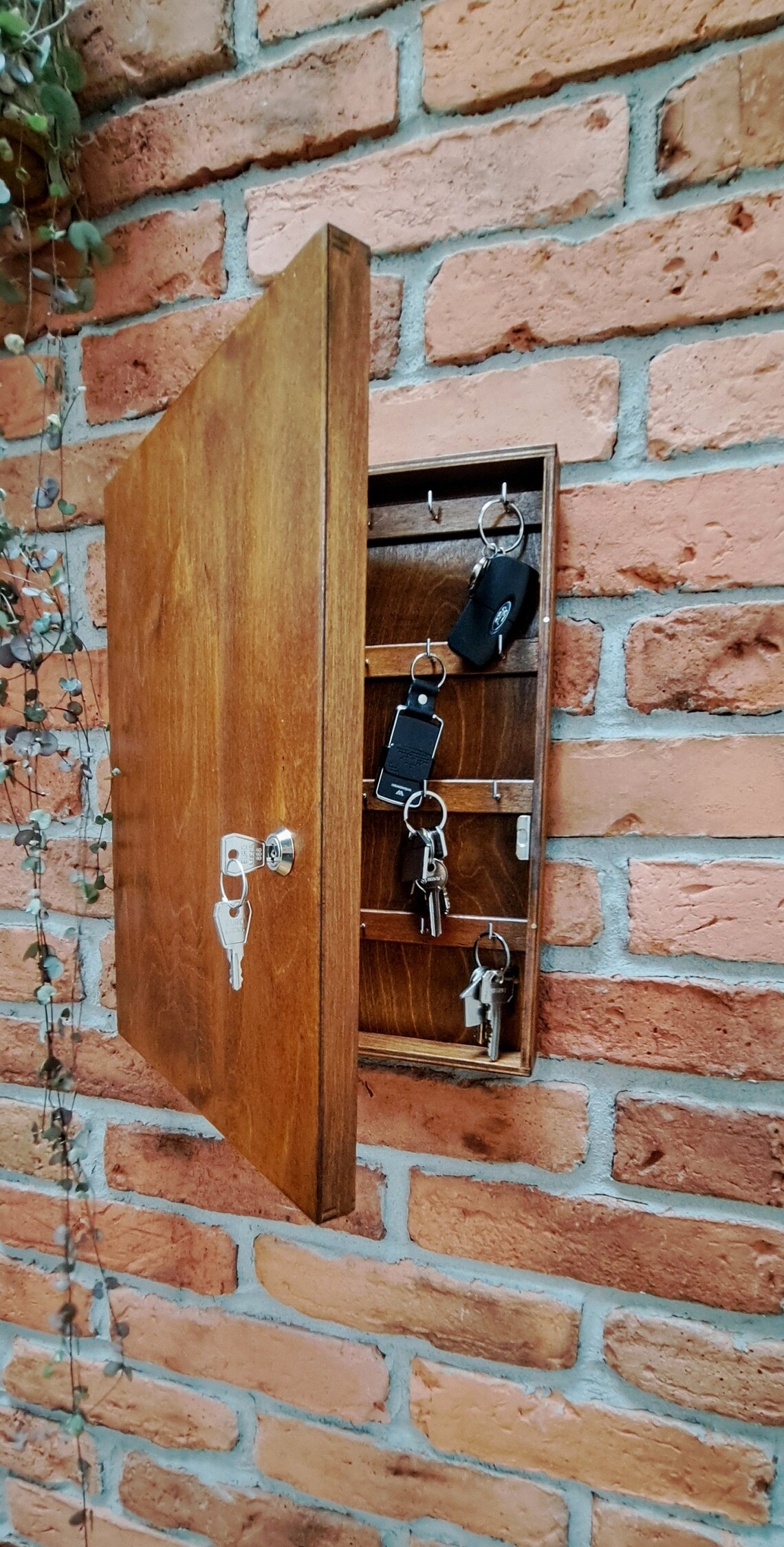 Personalized Lockable Hanging Wooden Key Box, Key Safe, Large Hanging ...