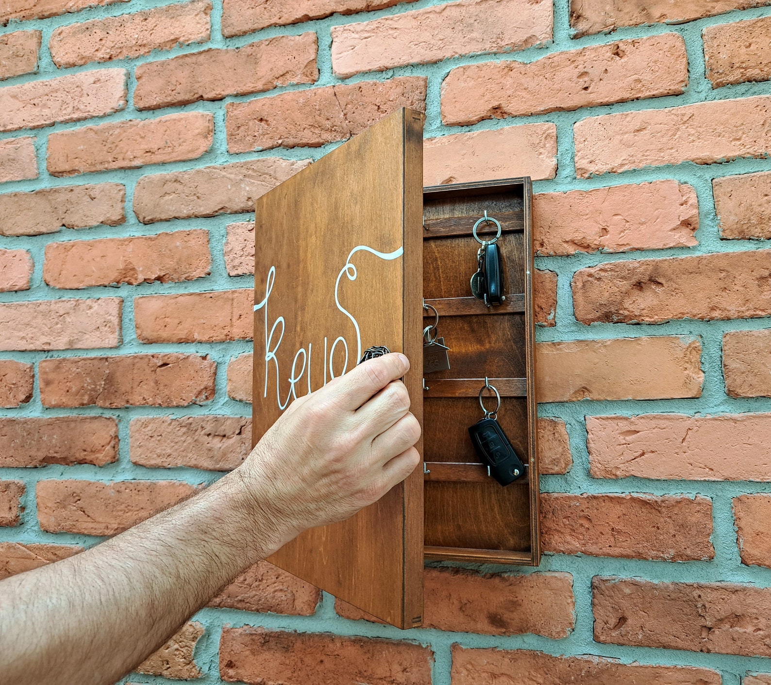 Personalized Natural Wooden Family Big Key Box, Hanging Key Box, Key ...