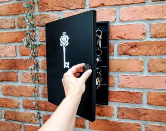 Caja de llaves familiar personalizada de madera natural negra, caja de llaves colgante, ganchos para llaves, gabinete rústico para llaves, almacenamiento de llaves, regalo para el hogar, regalo de inauguración de la casa
