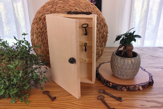 Natural Wooden Key Box Hanging Key Box Key Hooks Rustic Cay