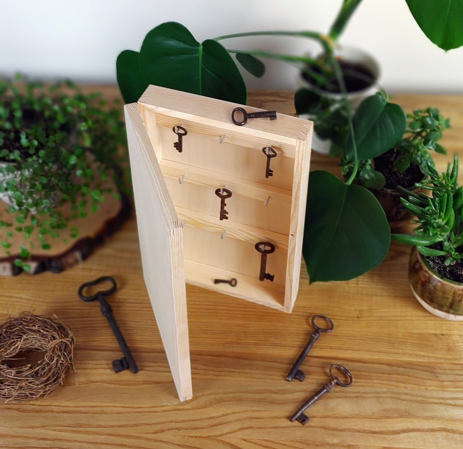 Natural Unpainted Wooden Key Box Hanging Key Box Key Hooks | Etsy