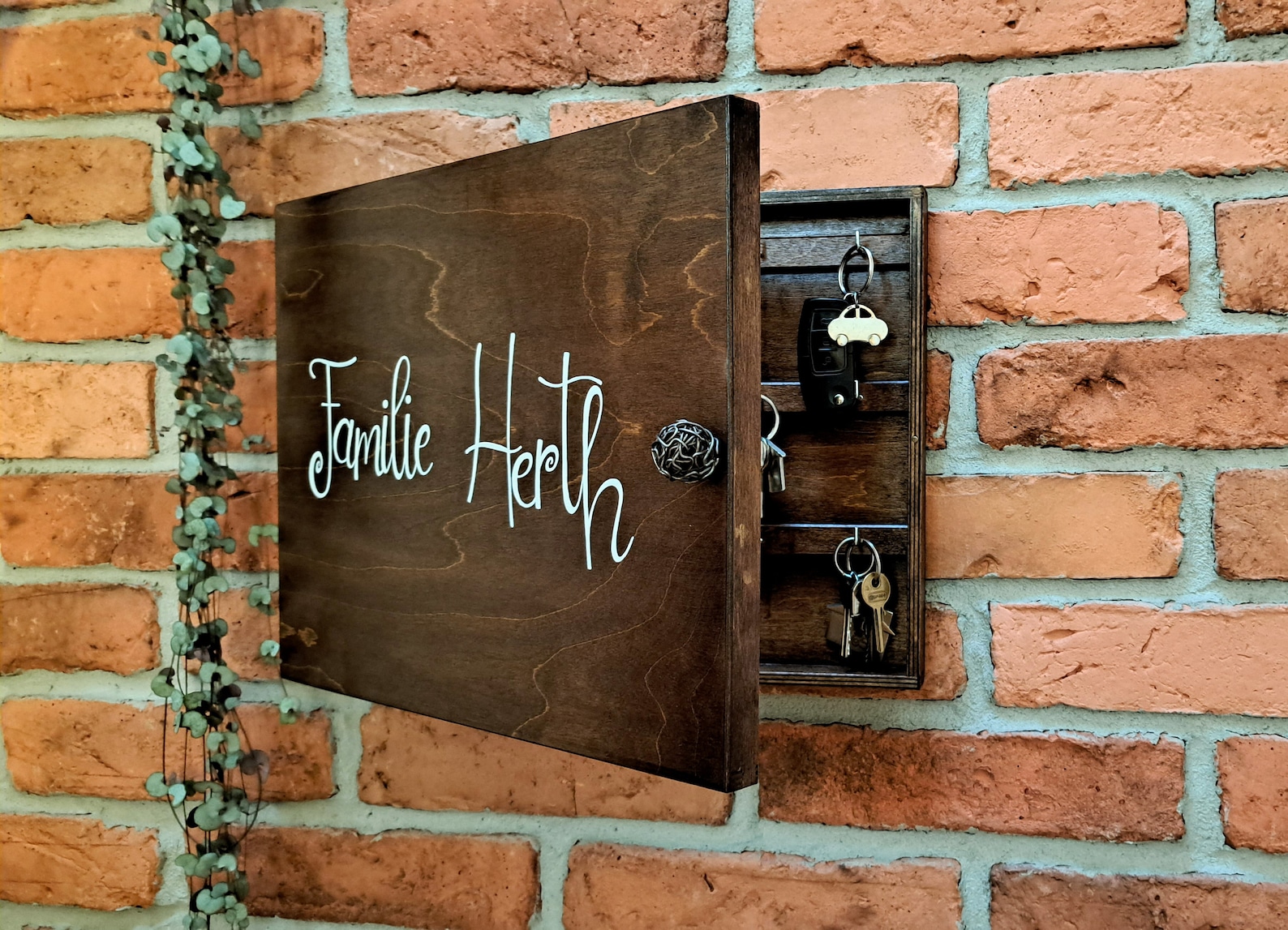 Natural Wooden Family Big Key Box, Hanging Key Box, Key Hooks, White ...