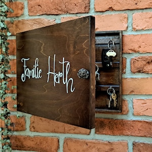 Natural Wooden Family Big Key Box, Hanging Key Box, Key Hooks, White Rustic Cay Cabinet, Key Storage, Wedding Gift, Housewarming Gift, Hooks