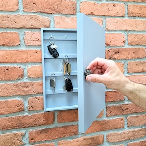 Grande portachiavi in legno naturale per famiglie, portachiavi sospeso, ganci per chiavi, mobiletto rustico bianco Cay, porta chiavi, regalo di nozze, regalo di inaugurazione della casa, ganci