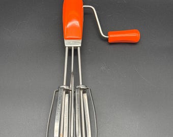 Nilsjohan vintage hand mixer, metal, retro 70s style, orange, NYA Cyklon, Sweden