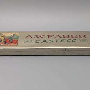 A.W. Faber Castell Pencil Box incl. 12 pencils, metal tin, Vintage Germany