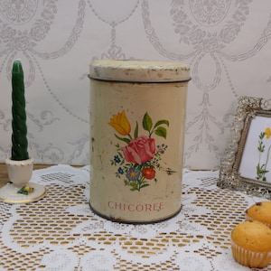 Tin can coffee can chicory can genuine vintage France gift box round kitchen decoration country house decoration brocante, chicory, France