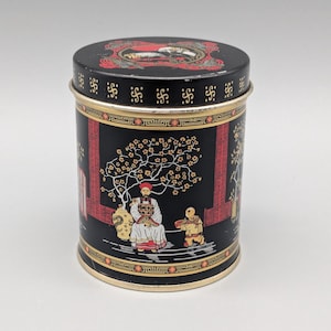 Vintage 3 in SET tea tin 80s Chinese tea tins black-red