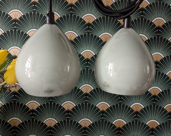 Holmegaard hanglampen grijs opaalglas set van 2