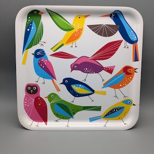 Vintage IKEA BIRD TRAY Ikea Bärbar Serviertablett- Mehrfarbige Vögel Tablett- Quadratisch Melamin Vogel Tablett- Ikea Barbar- 1990er Jahre