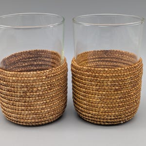 Vintage tea glasses in a light wicker basket Schott Mainz, Jena Glas, Boho Style, Handmade
