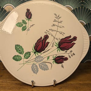 Staffel cake plate serving plate Germany Pottery ceramic cake plate &quot;Roses&quot; Vintage, 50s