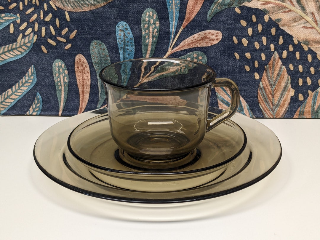 Vintage Arcoroc France /france 1 Set Cup, Saucer Plate Smoke Brown - Etsy