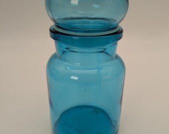 Vintage light blue apothecary or pharmacy jars/bottles with bubble cap – 1970s – made in Belgium