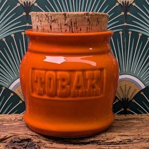 SMF Schramberg Ceramic Lid Tin TOBAK Tobacco Storage Orange 60s/70s Vintage Object