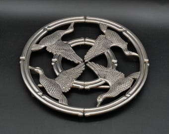 Podstawka metalowa w kolorze srebrnym, SILEA, z motywem gęsi w stylu vintage, dekoracja kuchni z Francji (rozkładana)