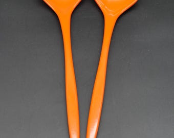 Cubiertos de ensalada Mepal Rosti, naranja, Dinamarca. Tenedor de ensalada con cuchara.