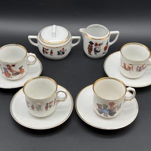 Kindergeschirr / Puppengeschirr, Kaffee/Tee-Service für Kinder, 10-teilig, Antik, 30er