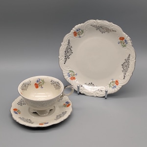 Bavaria Oskar Schaller, Germany ivory coffee set, collector&#39;s cup, floral 50s