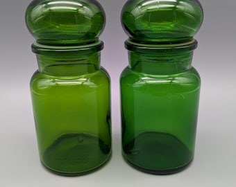 Vintage green apothecary or pharmacy jars/bottles with bubble cap – 1970s – made in Belgium