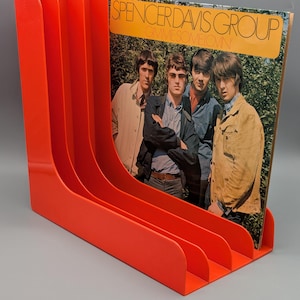 Vinyl record stand 70s, orange-red, plastic, Germany, Space-age