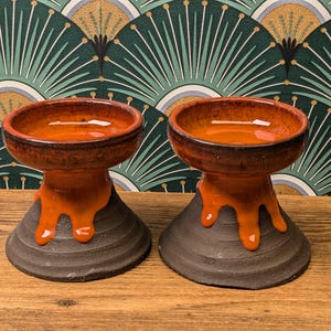 Candle holder Denmark 70s orange brown art ceramic