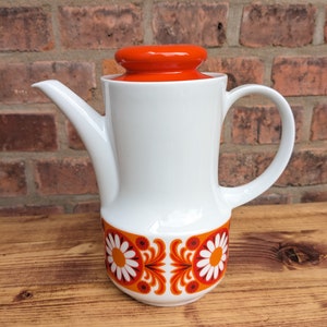 Coffee-teapot vintage 70s orange with flower decor Schumann Arzberg Bavaria Germany