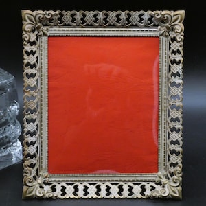 Danmark tavelram, metall, mässing, guldfärgad och vit, vintage, 12x14,5 cm