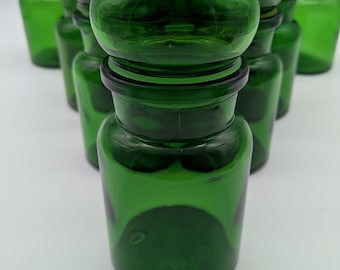 Vintage green apothecary glass bottles with bubble caps – 1980s – Belgium