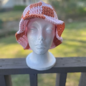 Checkered Crochet Bucket Hat