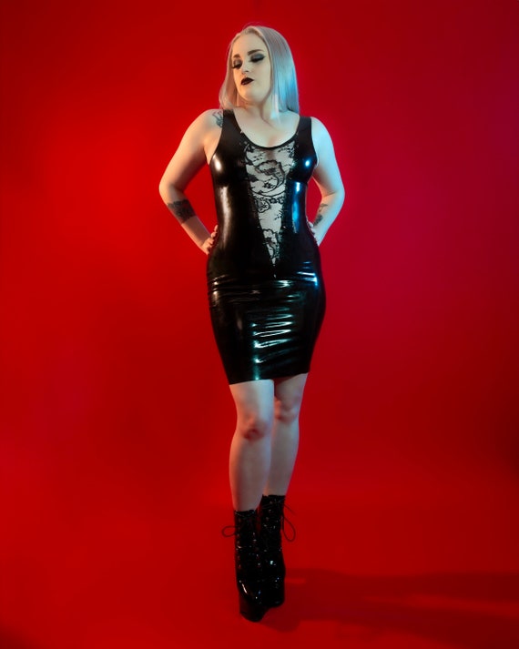 Latex and Lace Plunge Dress - Etsy Latex and Lace Plunge Dress - Etsy