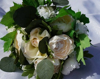 Bohoo Wedding bouquet with White artificial flowers and greeneries