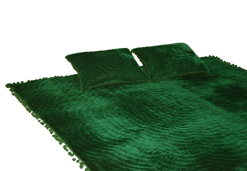Emerald Green Velvet Quilt King Velvet Comforter Velvet Etsy