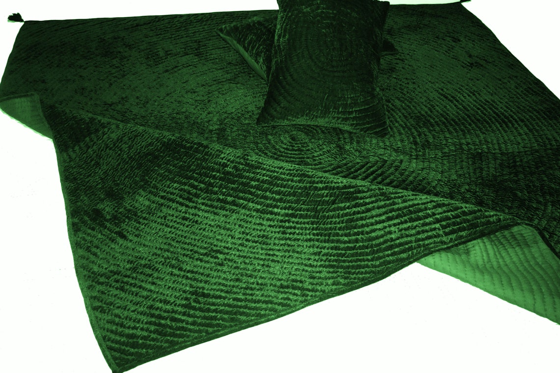 Emerald Green Quilt Velvet Blanket Velvet and Cotton Quilt Etsy
